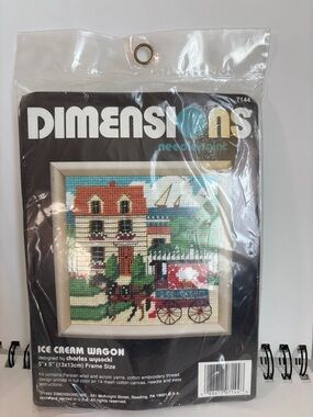Vintage New Sealed Dimensions Ice Cream Wagon Needlepoint Kit by Charles Wysocki